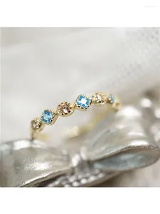 Кольца-кластеры, маленькое синее кольцо с цирконием, женское кольцо из стерлингового серебра 925 пробы с покрытием из золота 14 карат, простые винтажные модные ювелирные изделия в стиле ретро, женские подарки