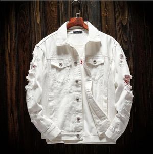 Autumn Men's Women Jean Jacket Slim Fit Cotton Denim Jacket Red White Black Ripped Hole Jean Coats Men Cowboy Outwear AC-8 240129