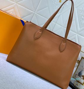 Designer -Fashion bag zipper opening and closing leather shopping bags manual lading shoulder crossbody bags female classic brown