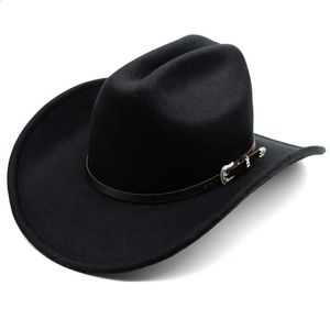 Vintage Western Cowboy Hat for Mens Gentleman Lady Jazz Cowgirl z skórzaną szeroką grzbietą Kościół Sombrero Hombre Caps 240130