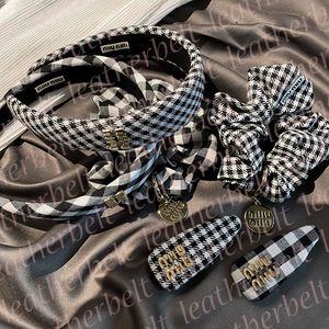 Plaid Headbands Brand Metal Letter Hair Clips Girl Ponytail Holder Hair Ties Classic High Elastic Sport Yoga Headband