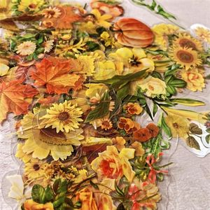 Presentförpackning 100st färgglad gul blommor stil pvc klistermärke tagkort set scrapbooking diy dekoration