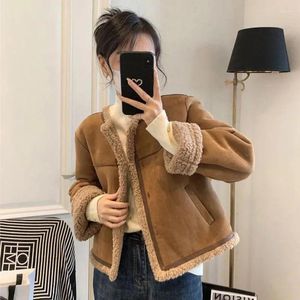 Kadın Ceketleri 2024 Kış Kuzu Yün Kadın Kore Moda Sıcak Teddy Coats Ladies Vintage Faux Fur Süet Dış Giyim Üstü