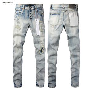 Jeans de grife para calças masculinas jeans roxo Mens Jeans Angustiado Rasgado Slim Fit Motocicleta Mans empilhados jogging jeans clássico 03 de fevereiro