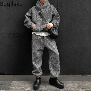 Trendy Marka Setleri Erkek Yüksek Sokak Retro Gevşek Pantolon Moda Zarif Stil Kadife Kapşonlu Sweatshirt Butik Erkekler Giyim 240201