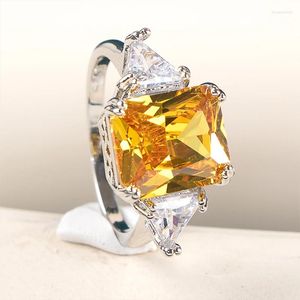 Anelli a grappolo Cellacity Anello da donna con pietra preziosa con 10 12mm Pietra di colore giallo Argento 925 Jewerly Festa di nozze Regalo di incontri Taglia 6-10