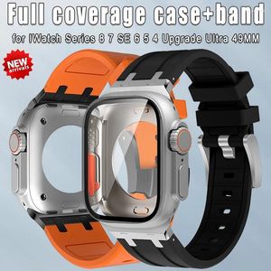 Bandas de relógio Cobertura completa Case Strap para Apple Band 8 7 6 SE 5 4 45mm 44mm Aparência Atualização Ultra 49mm Película Protetora Borracha