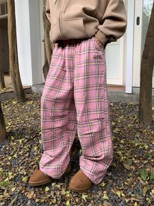Pantaloni da donna QWEEK Y2K Pantaloni scozzesi rosa da donna Moda coreana Pantaloni invernali a quadri oversize Harajuku Vintage anni '90 Pantalone a gamba larga