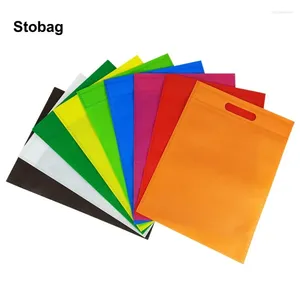 Depolama Çantaları Stobag 25pcs Toptan Dokunmasız Alışveriş Tote Kumaş Yeniden Kullanılabilir Eko Büyük Pouch Taşınabilir Özel Logo (Ekstra Ücret)
