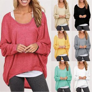 Spring T -shirt kvinnor tshirt överdimensionerad avslappnad lös batwing långärmad topps kvinnlig jumper pullover tunic xxl 240118