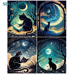 Pinturas Sdoyuno Pintura por Número Gato Preto Desenho em Lona Pintado à Mão Arte Presente DIY Fotos Animal Kits Decoração de Casa