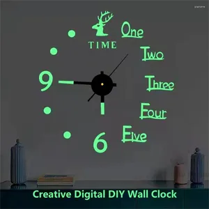 Wall Clocks Creative Moose Hanging Clock Simple Luminous Mute DIY Stereo Digital Living Room Bedroom Decroation