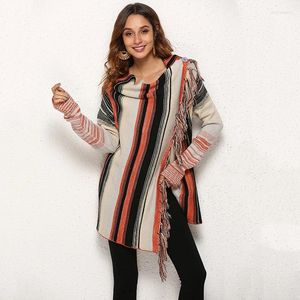 Maglieria da donna 2024 Frange irregolari Cardigan maglione vintage per donna Boho Maglieria a righe Cappotti Donna Giacca invernale moda lunga