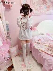 Women's T Shirts 2024 For Women Japanese Tshirts Preppy Style Fashion White Tees O-neck Long Sleeve Cartoon Shirt Casual Korean Y2k Tops