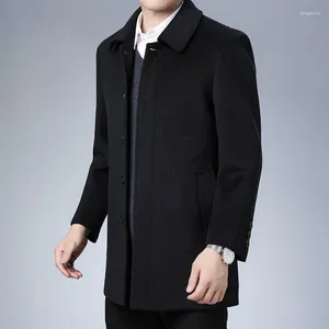 Men's Trench Coats Mens Winter Coat Wool Mid Length Slim Fit Business Stand Collar Casual Warm Outdoor