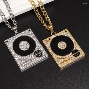 Anhänger Halsketten Trendy Hip Hop Zirkon Grammophon Plattenspieler Halskette Für Männer Und Frauen Rock Rap Schmuck Geschenk