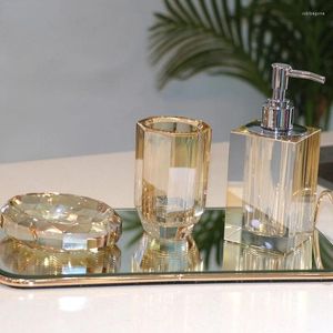 Bath Accessory Set Amber Color Supplies Mouthwash Cup Storage Tray Natural Crystal Bathroom Portable Soap Dispenser Shampoo Empty Bottle