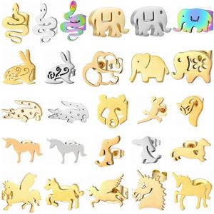 Stud Earrings Wholesale Cartoon Animal Stainless Steel Ear For Women Girl Small Dog Rabbit Horse Snake Unicorn Jewelry Oorbellen