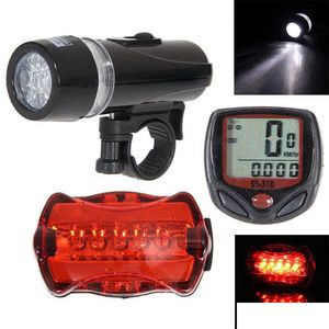 Taschenlampen Fahrradlicht-Set Wasserdicht 5 LED-Lampe Fahrrad-Frontscheinwerfer Hinten Sicherheit Rücklicht Taschenlampe Rücklichter Drop-Lieferung Licht Dhqpy