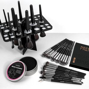 Maange conjunto de pincéis de maquiagem profissional, 25 peças, pó, blush, corretivo, pincel de mistura com esponjas de limpeza de rack de secagem 240126