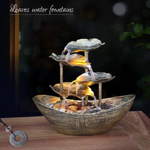 Creative Desktop Lotus Leaf Ingot Water Fountain Decoration Living Room Screen Home LED Atmosphere Night Light 240129