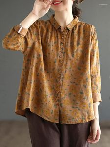 Camicette da donna Camicia casual da donna Arrivo 2024 Autunno Stile Vintage All-match Stampa floreale Allentata Manica lunga femminile Top Camicie B2993