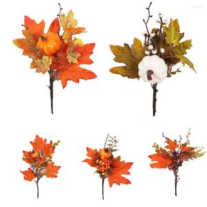 Decorative Flowers Artificial Pumpkin Maple Leaf Branch Ornament Autumn Halloween Decorations Thanksgiving Party Home Decor Pography Props