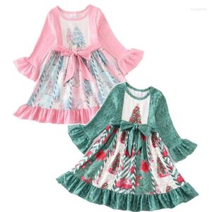 Mädchenkleider Girlymax Winter Weihnachtsbaum Baby Mädchen Kinder Kinder Kleidung Nussknacker Gürtel Drehen Knielanges Langarmkleid