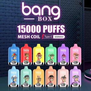 Оригинальный Bang Box 15000 Puff 15000 Одноразовые Vapes Pen Puff Цифровой дисплей 15K Одноразовое зарядное устройство типа C Vape 650 мАч Аккумулятор 23 мл Предварительно заполненные капсулы Bang King 15000