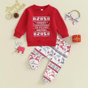 Set di abbigliamento 2024-09-22 Lioraitiin 0-3Y Bambino Kid Neonata Set di vestiti natalizi Set manica lunga Lettera Felpa Fiocco di neve Alce Pantalone