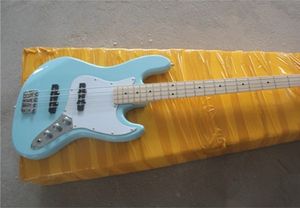 High Quality Light Blue 4 String Jazz Electric Bass Guitar Basswood Body Maple Fingerboard