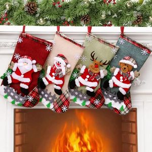 Christmas Decorations Stockings 12.2'' Large Size Santa Claus Sock Gift Bags Candy Bag Snowman Deer Bear Pocket Xmas Tree Hanging Ornament