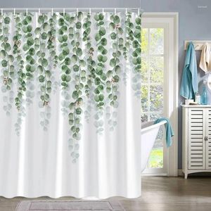 Cortinas de chuveiro eucalipto folhas cortina para banheiro folha verde planta decorativa banho poliéster conjunto com ganchos