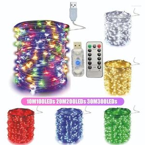 Cordas USB LED String Light 5m / 10m / 20/30m Telecontrol 8Mode Controle Remoto Luzes Fada Guirlandas Casamento Natal Feriado Decoração Lâmpadas