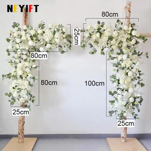 Flores decorativas branco azul flor artificial linha para casamento arco decoração arranjo po adereços fundo floral de seda decoração ao ar livre