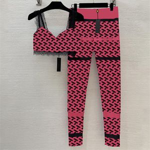 Sexiga kvinnor spets bh toppar leggings set 3d tryckta beskurna camis tankar byxor kläder lyxdesigner kvinnliga spårdräkter