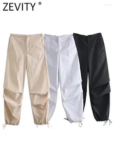 Spodnie damskie Zevity Fashion Pockets Place Pleats Jogging Vintage High Elastyczna talia sznurka żeńskie spodnie Mujer P2638