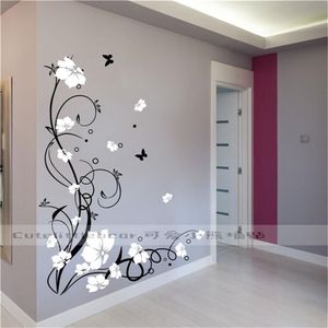 Grande borboleta videira flor vinil removível adesivos de parede árvore arte decalques mural para sala de estar quarto decoração de casa TX-109 210249i