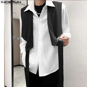 Men's Casual Shirts Fashion Men Irregular Shirt Patchwork Lapel Long Sleeve Button Male 2024 Loose Personality Streetwear Camisas 5XL