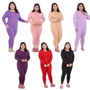 Intimo termico da donna per indumenti da notte Taglie forti Donna Inverno Autunno Abiti caldi Set elastici Mutande lunghe senza cuciture Set superiore e inferiore