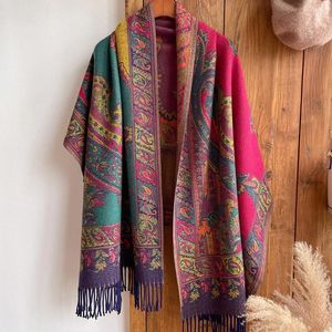 Halsdukar 2024 blommor tryck kvinnor kashmir halsduk vinter varm pashmina sjal förtjockar filt wraps foulard femme tassel etniska sjalar