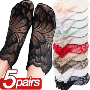 Women Socks 1/5pairs Lace Flower Mesh Non-slip Invisible Liner Sock Female Elastic Comfy Thin Transparent Breathable Ankle