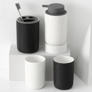 Bath Accessory Set Soap Dispenser Holder Drainage Mouthwash Ceramic Combination Toothbrush Cup Ware Suit Black Spot Sanitary