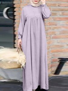 Ubranie etniczne muzułmańska maxi długa sukienka elegancka pełna rękaw o szyja Sundress Turkey Abayas dla kobiet Zanzea Sukienki modowe szatę