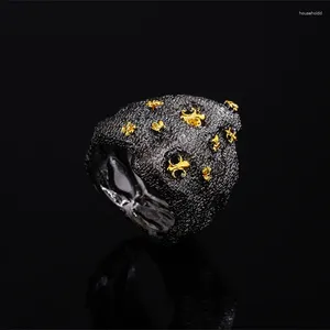 Cluster Ringe Exquisite Schwarzgold Schmuck Ring für Frauen Mode Meteor Hochwertige Braut Verlobung Herren