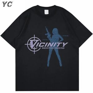 特大のメンズTシャツゴシックグラフィックサマートップコットンY2K美学プリント半袖ティー韓国ファッション服ストリートウェア240125