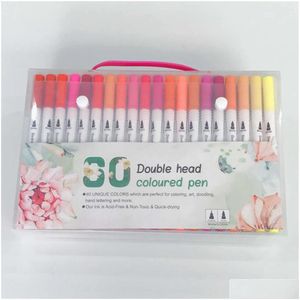 Marcadores por atacado 100 cores de ponta dupla pincel color caneta arte touchfive copic aquarela fininer ding pinting papelary gota de entrega entregue otdii