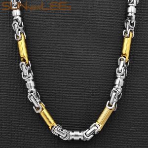 Halsketten SUNNERLEES Schmuck Edelstahl Halskette 6mm Geometrische Byzantinische Gliederkette Silber Farbe Vergoldet Männer Frauen SC93 N