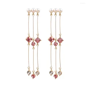 Stud Earrings 2024 Korean Fashion Jewelry Gold Plated Long Tassel Crystal Pearl Brincos Feminino Piercing