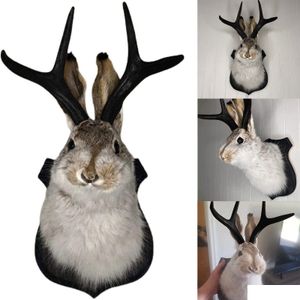 Dekorativa objekt Figurer Dekorativa objekt Figurer Taxidermi Head Wall Deced Deer Mount For Home Decoration Rabbit Ornament Dhaj2